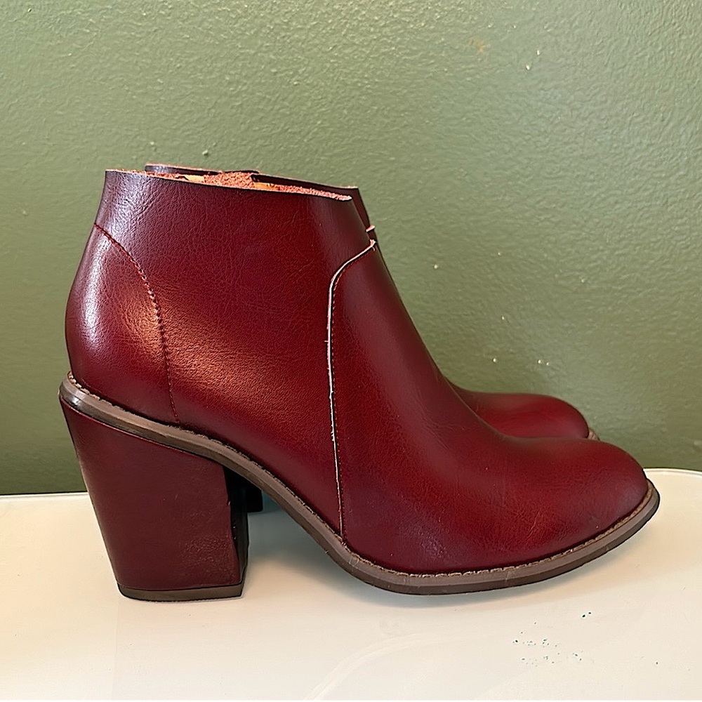 Free People Burgundy Leather Block Heel Booties